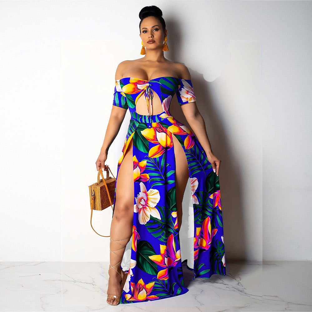 Robe de vacances imprimée et ajourée pour femme