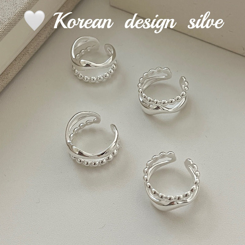 Bague en argent sterling S925 à double rangée de perles