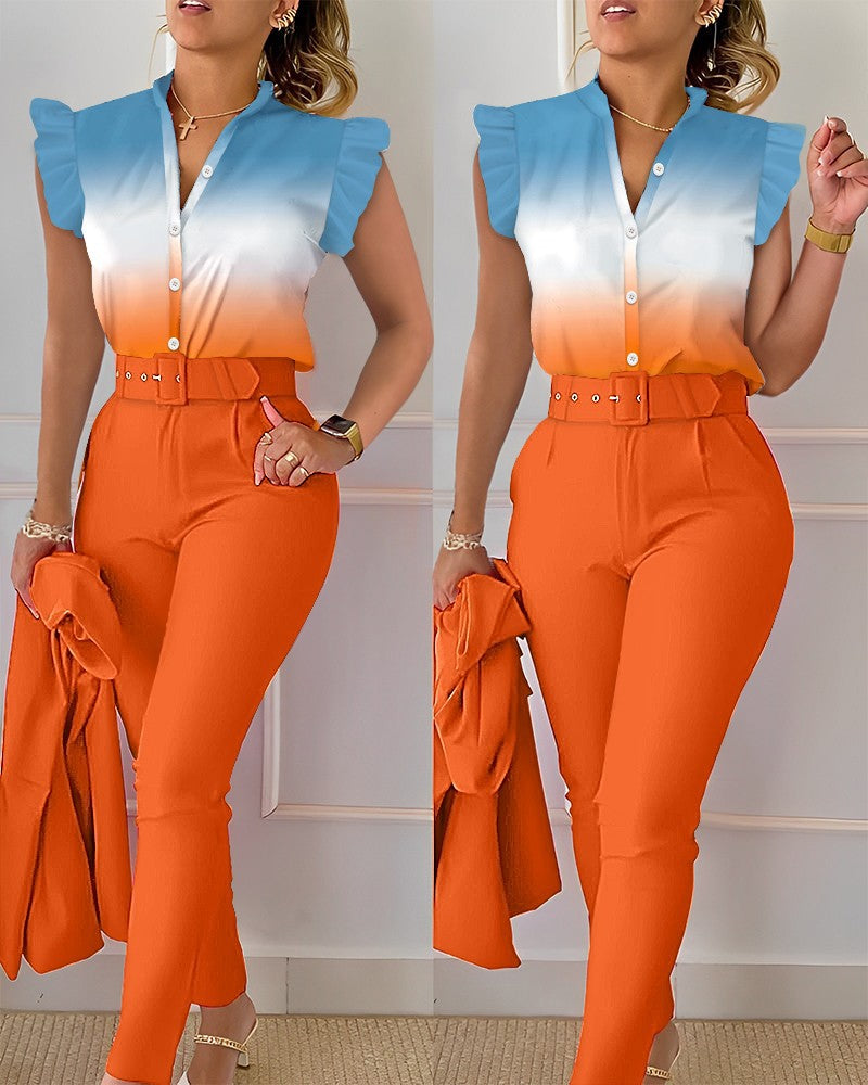 Ensemble haut et pantalon imprimé lotus tendance