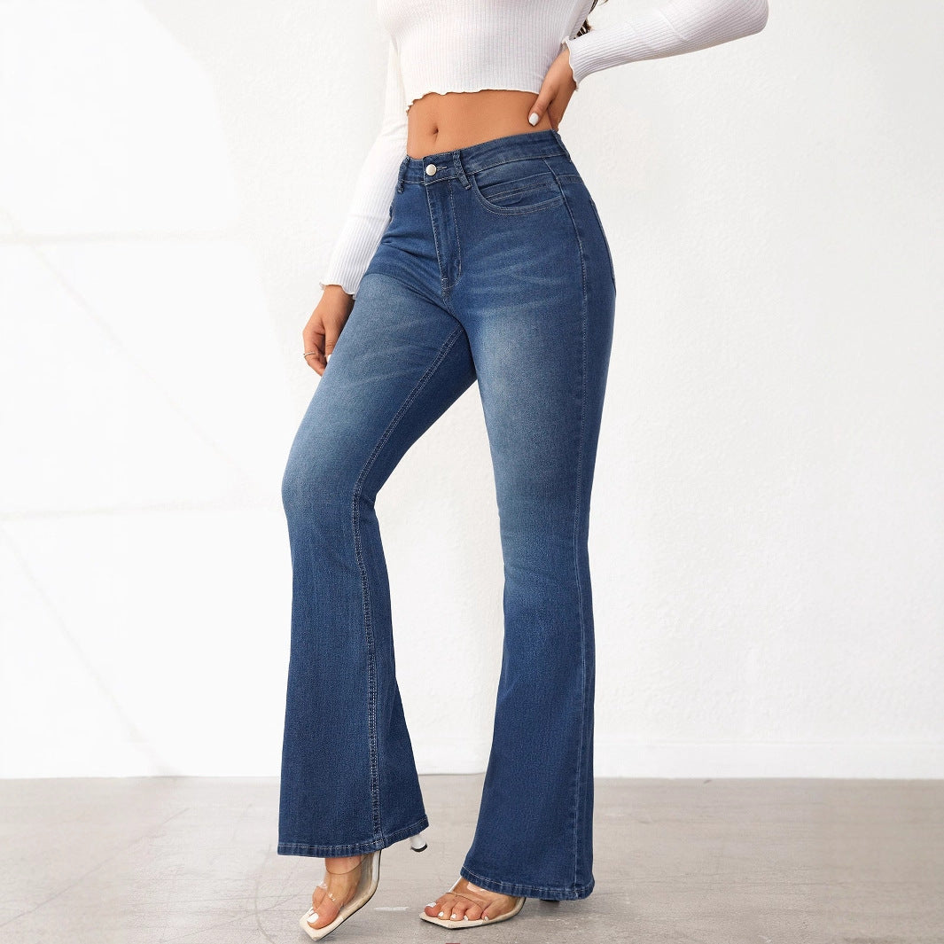 Pantalon en jean extensible à coupe évasée pour femmes