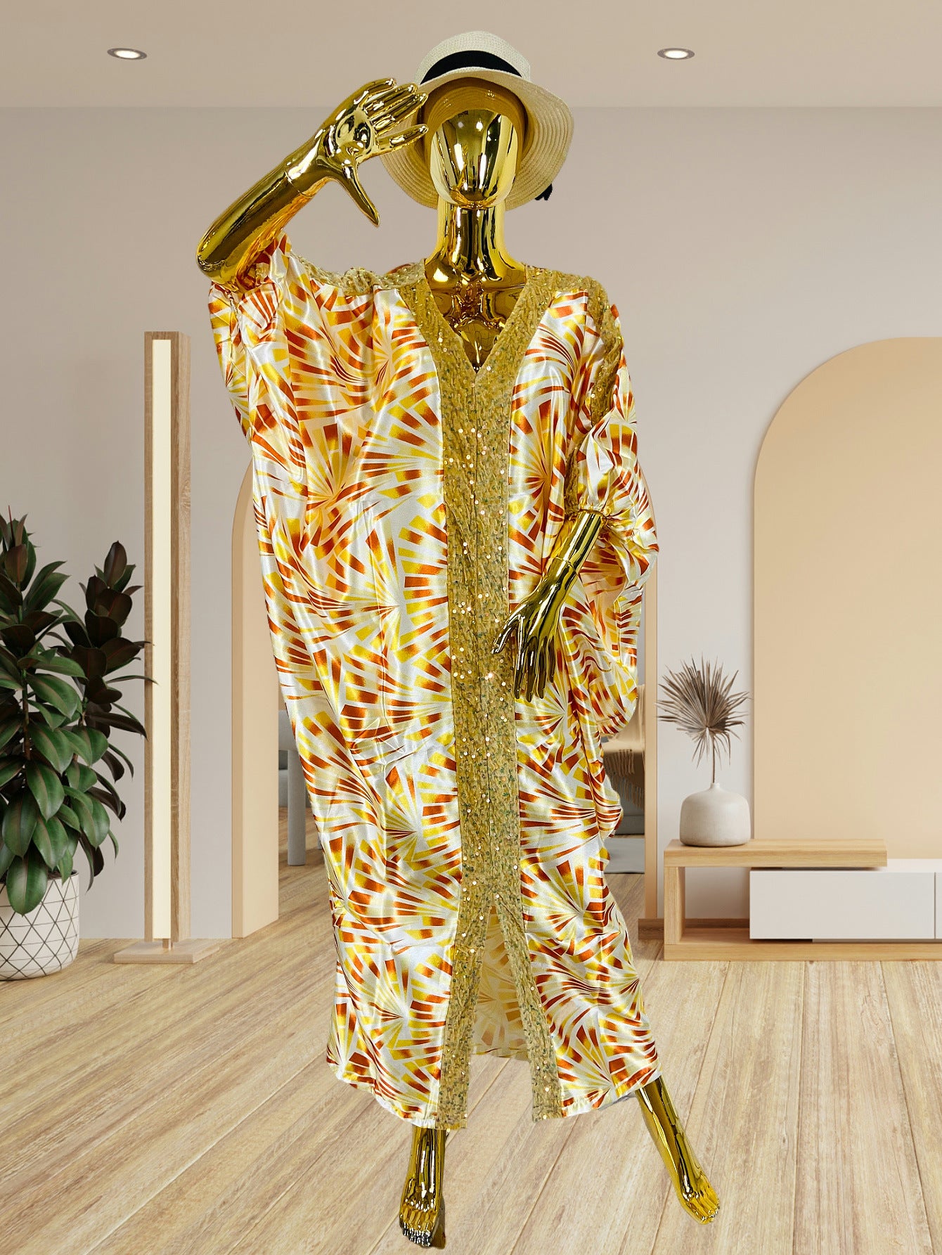 Habit :Robe patchwork à sequins et col en V