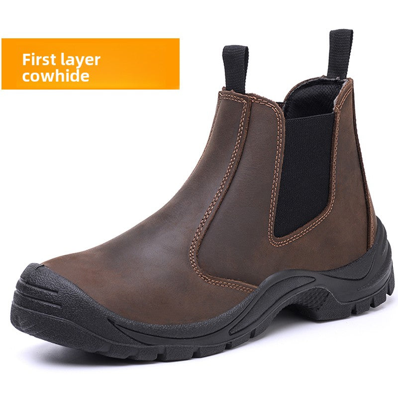 Bottes de sécurité pour hommes, en cuir de vachette anti-écrasement et anti-perforation