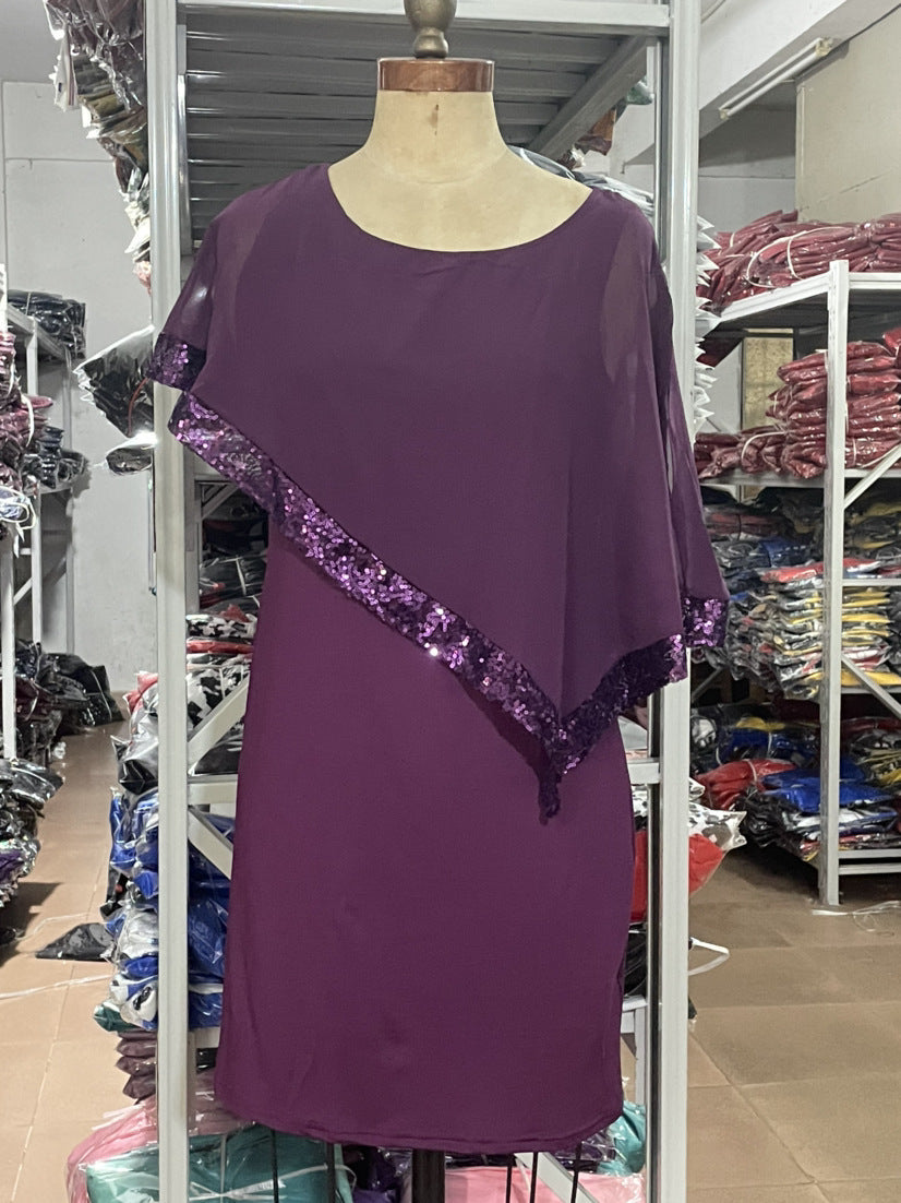 Habit :Robe asymétrique à sequins grande taille pour femme