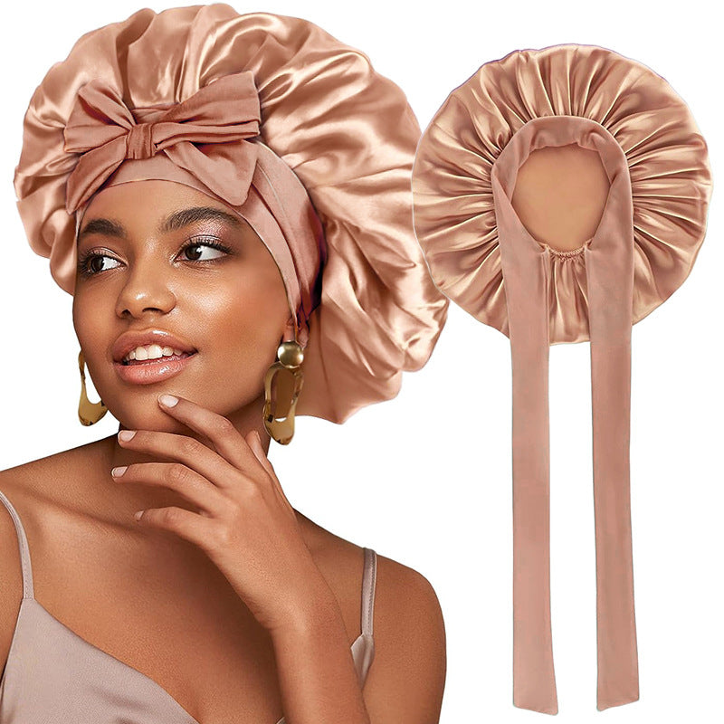 Bonnet de nuit en satin avec ruban élastique