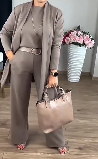 Ensemble pour femmes composé d'un haut à manches longues uni et d'un pantalon
