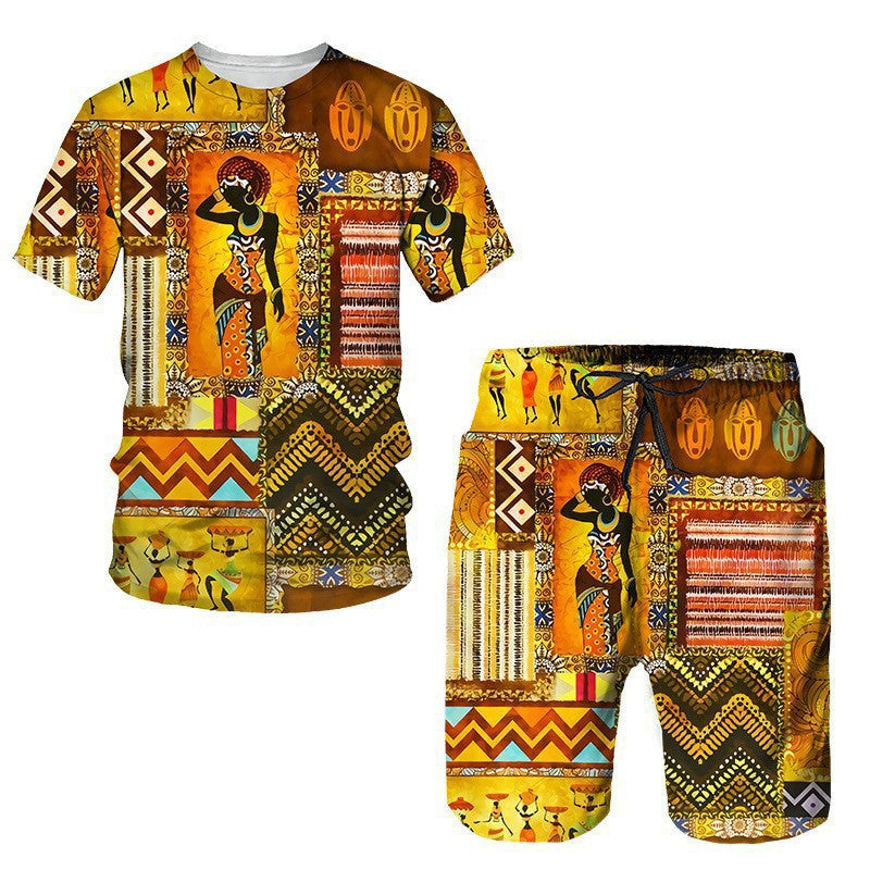 Ensemble T-shirt à manches courtes et short pour hommes en tissu africain