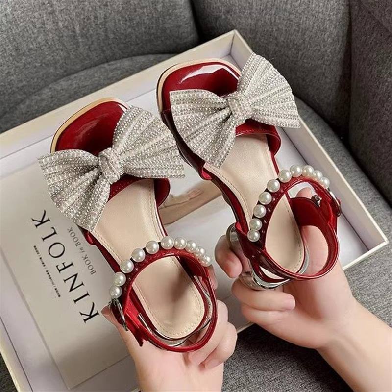 Chaussures de princesse à nœud perle pour enfants