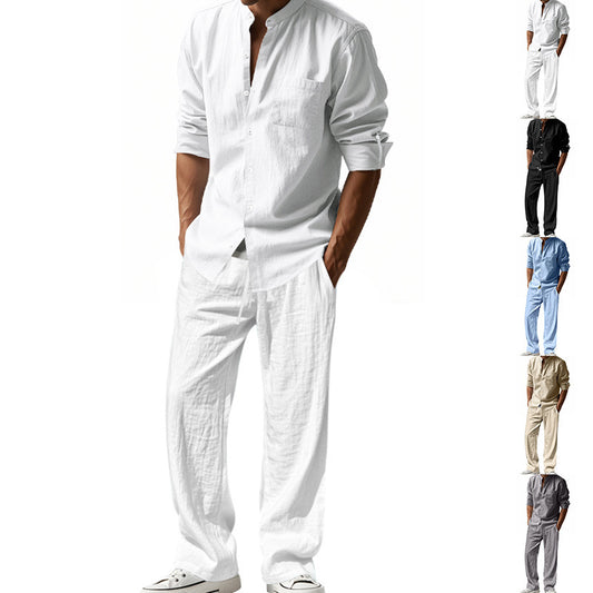 Ensemble chemise et pantalon décontracté en lin pour homme