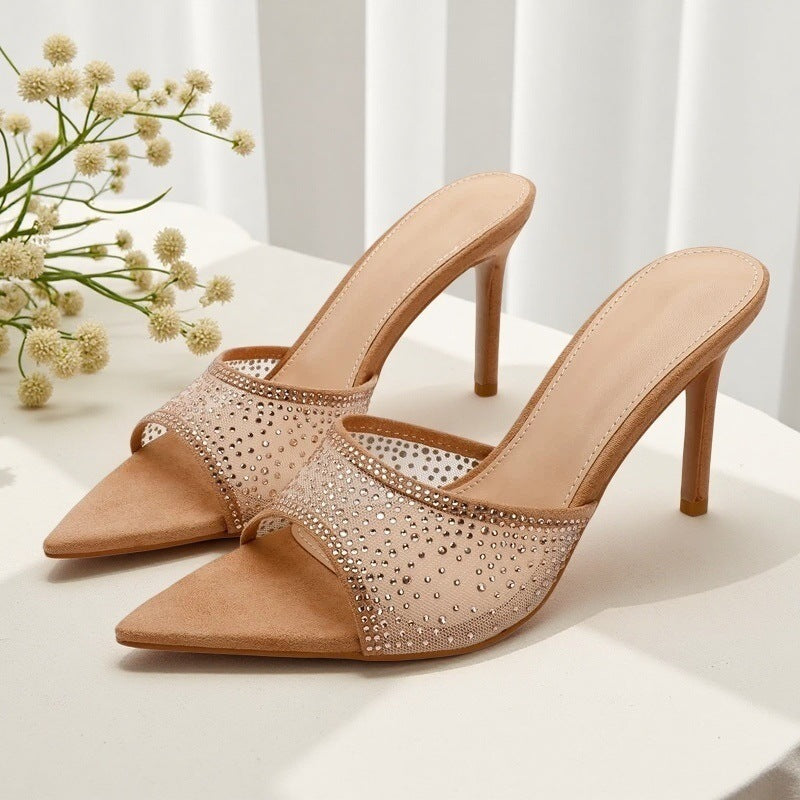 Habit :Sandales à talons hauts à bout pointu ornées de strass
