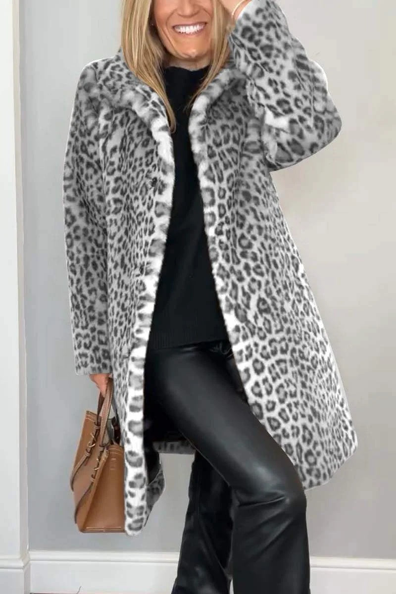 Manteau mi-long en peluche à imprimé léopard style western tendance automne/hiver