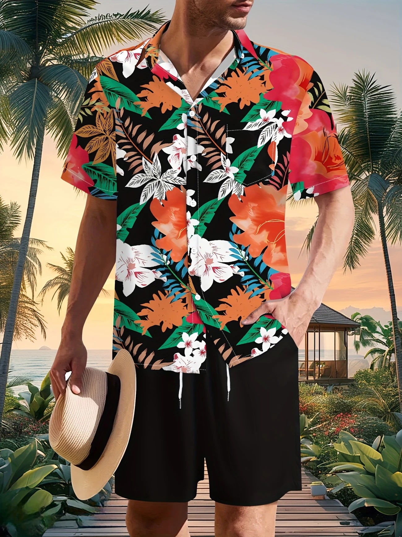 Chemise hawaïenne décontractée à manches courtes pour homme