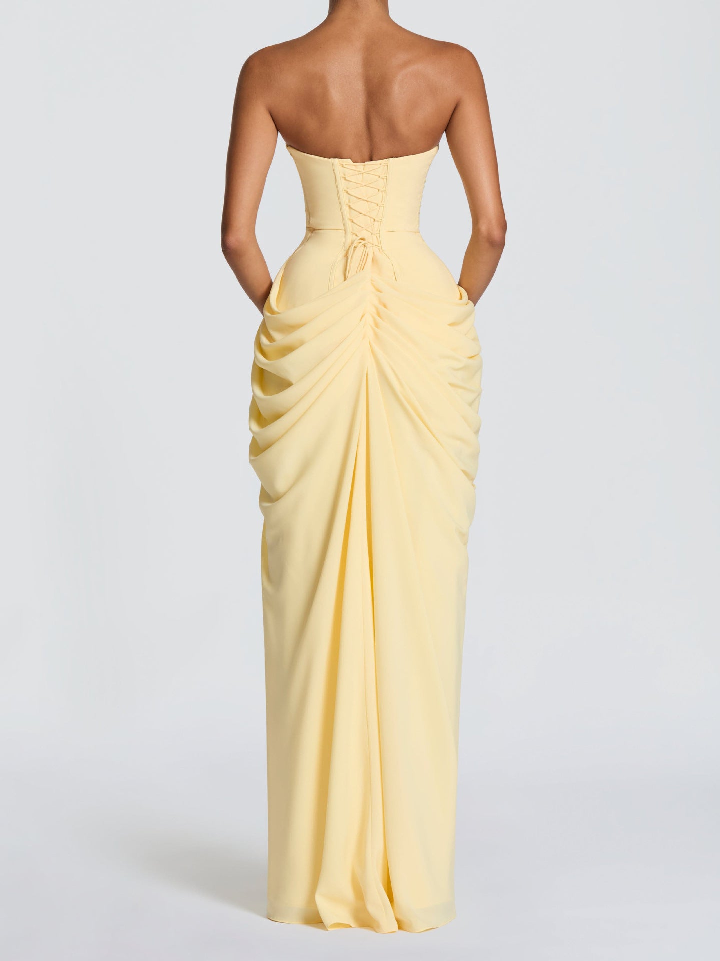 Robe longue bustier sexy à taille froncée avec fente