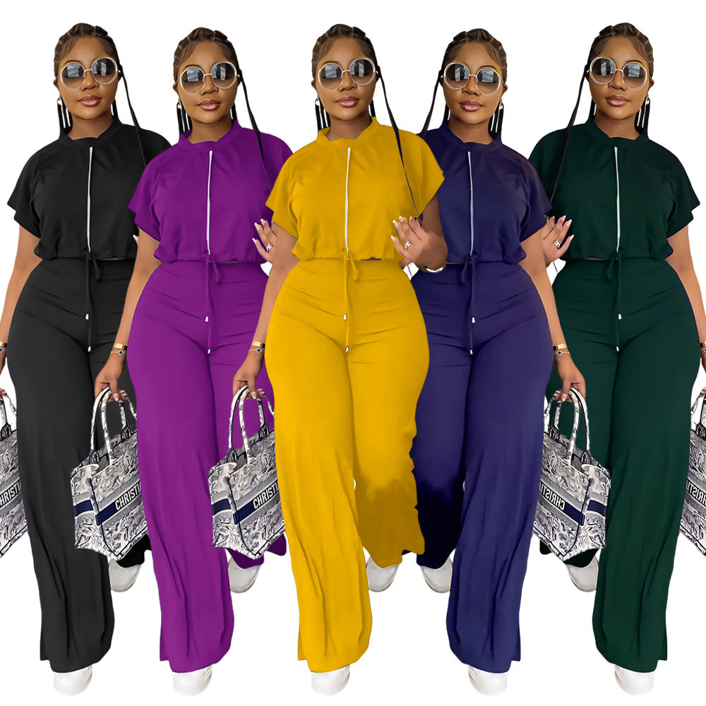 Habit :Ensemble haut à cordon et pantalon fendu taille haute pour femme