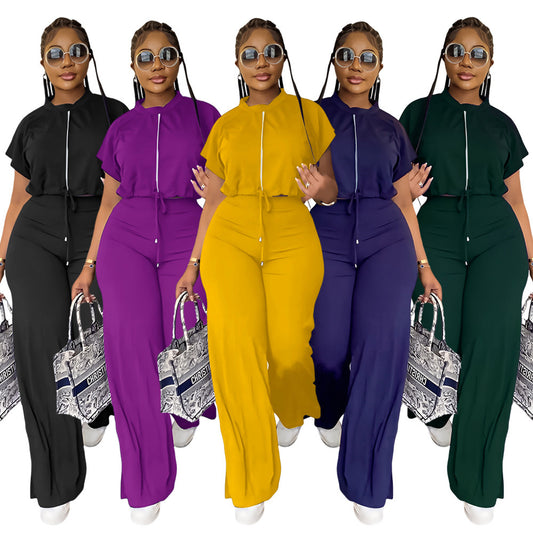 Habit :Ensemble haut à cordon et pantalon fendu taille haute pour femme