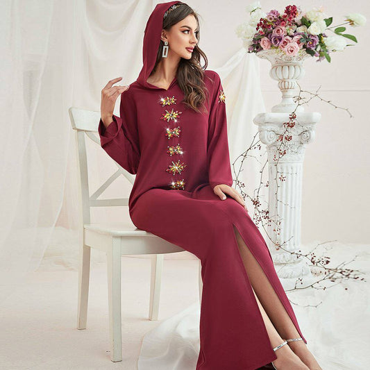Robe longue à capuche bordeaux