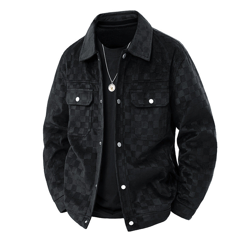 Veste pour hommes en suède à carreaux façon damier