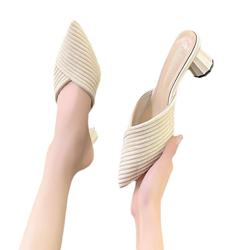 Chaussures :Sandales tricotees a bout pointu pour femmes avec talon epais
