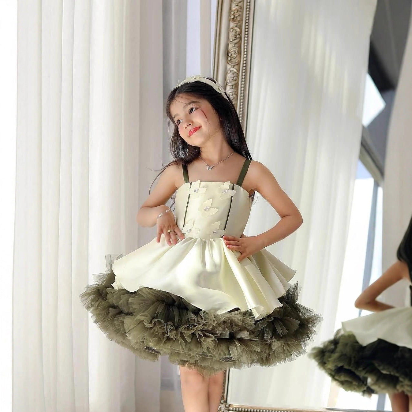 Robe princesse bouffante à bretelles spaghetti pour filles