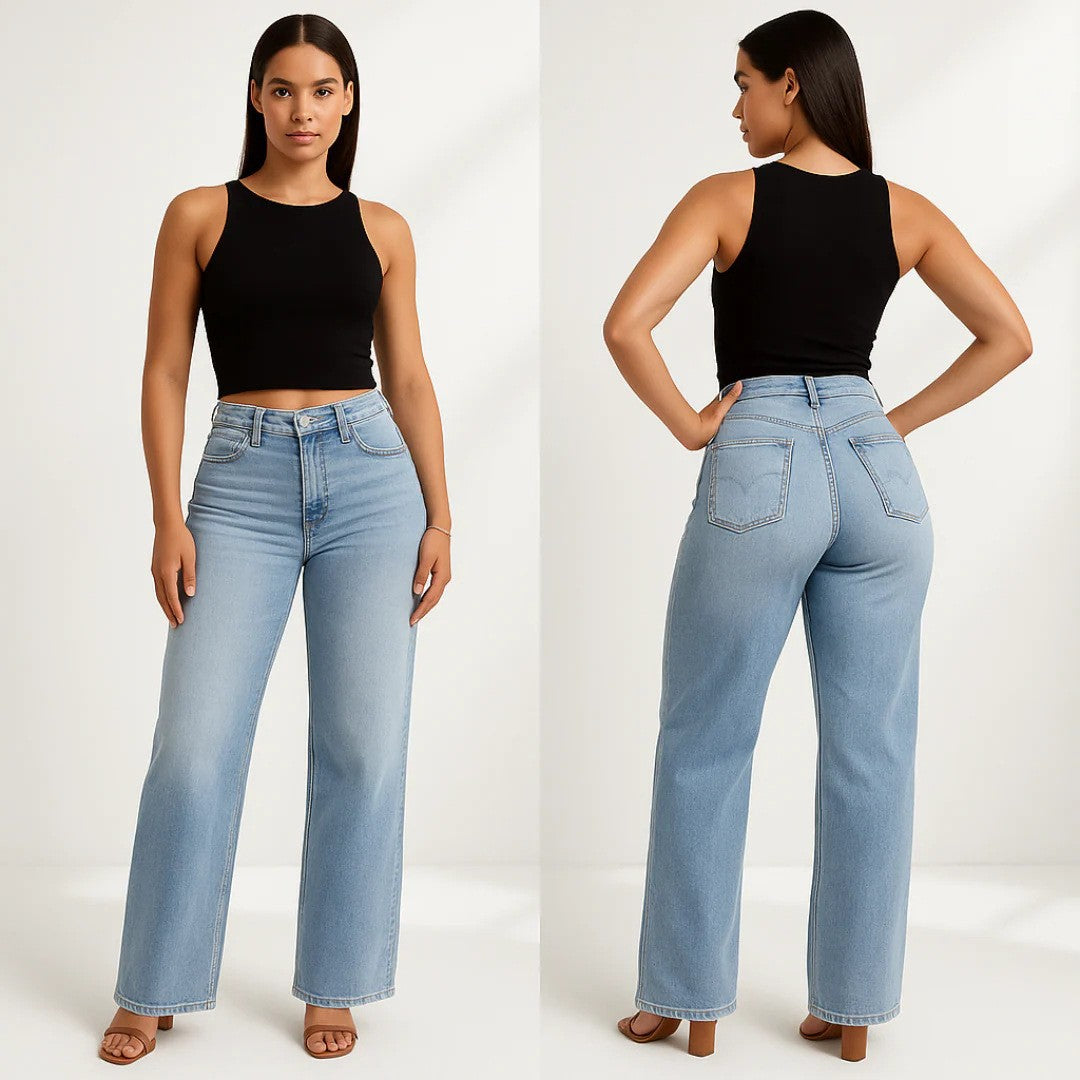 Pantalon en jean droit rétro pour femmes