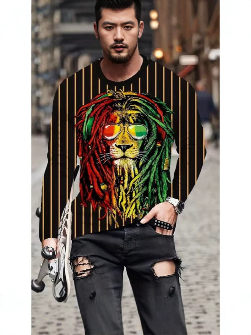 T-shirt homme manches longues à col rond avec impression numérique 3D
