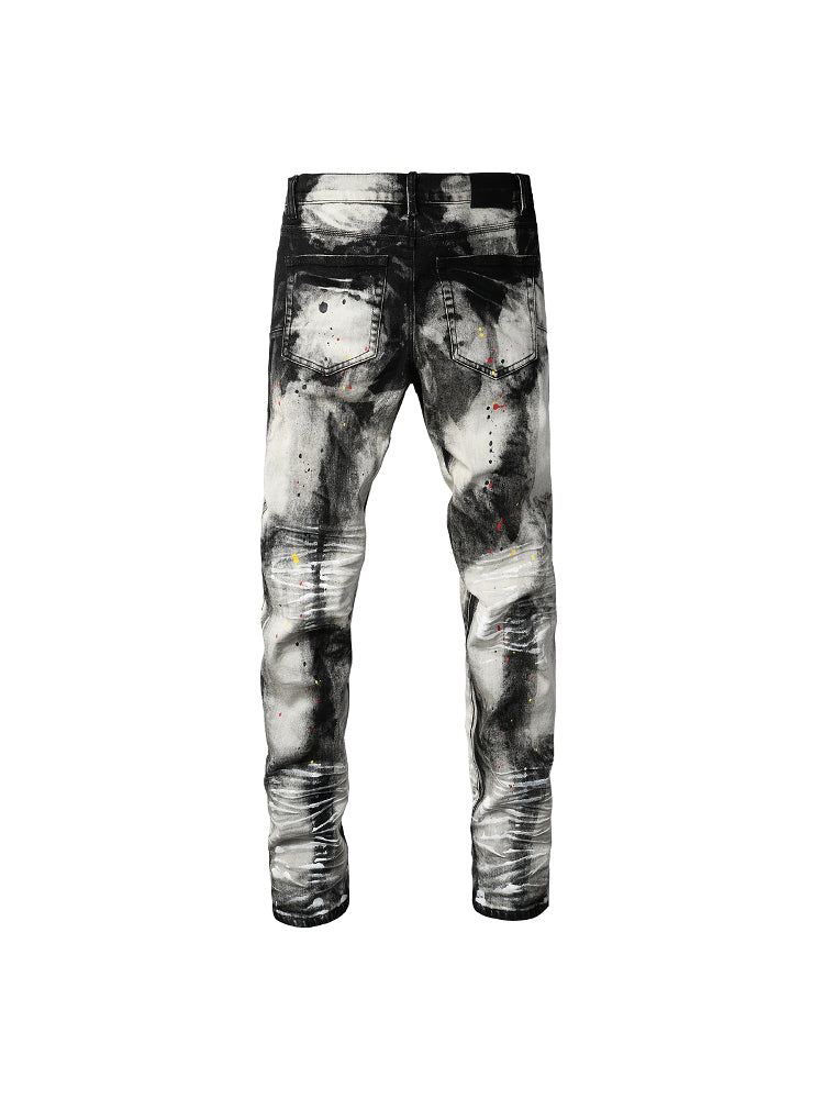Casual Splashed-Dye Denim Pants