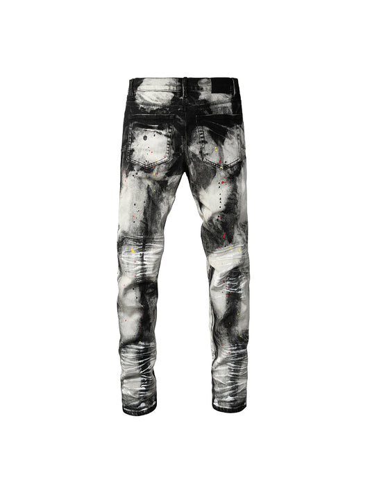 Casual Splashed-Dye Denim Pants
