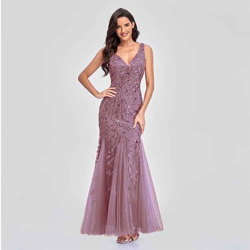 Robe de soirée sirène à sequins brodés