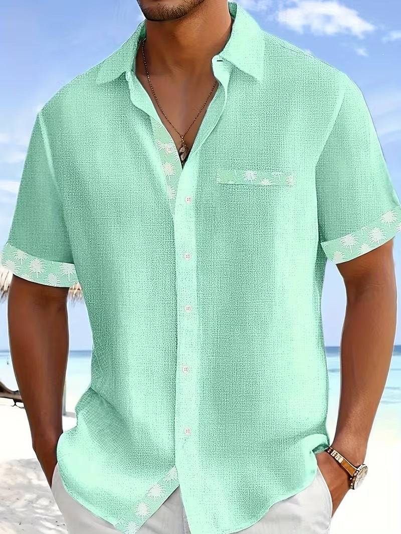 Chemise d'été imprimée européenne et américaine à manches courtes pour homme, coupe ample, grande taille, col à revers.