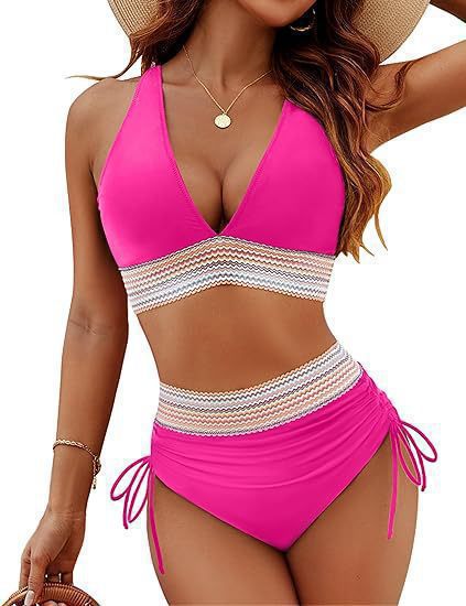 Maillot de bain femme sexy taille haute avec fente et décolleté plongeant