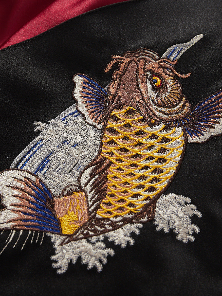 Veste à broderie de poissons Koi style chinois