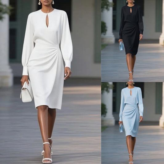Robe élégante à couleur unie plissée et ajourée