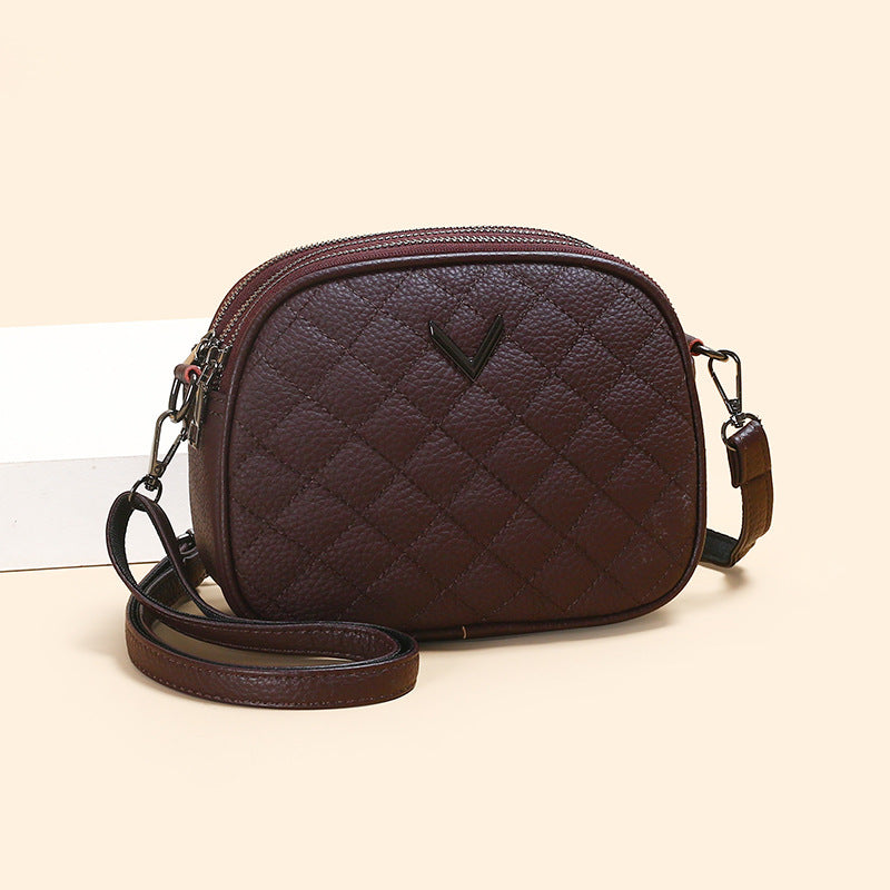 Sac bandoulière en cuir véritable à motif losange