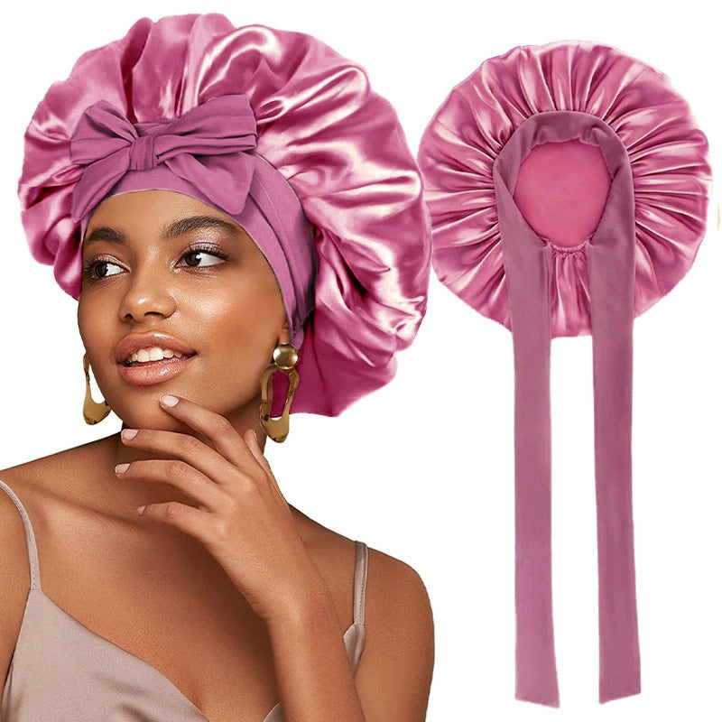 Bonnet de nuit en satin avec ruban élastique