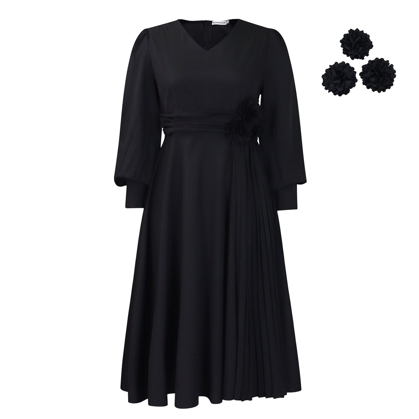 Habit :Robe midi élégante de coupe trapèze à manches lanternes