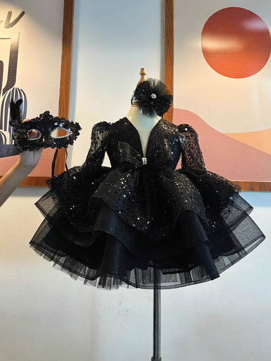 Robe de performance princesse noire pour filles