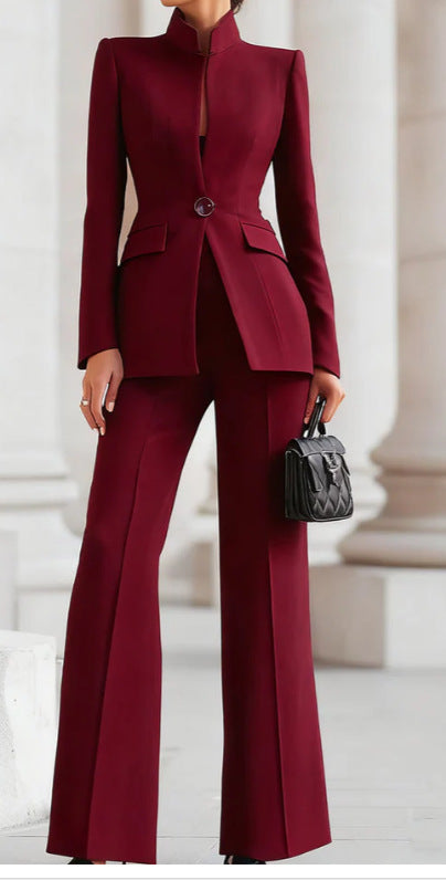 Ensemble blazer et pantalon à manches longues pour femme