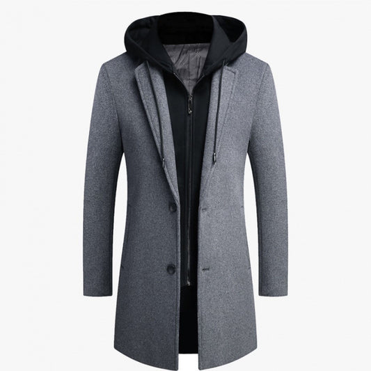 Manteau en laine pour homme coupe slim avec capuche amovible