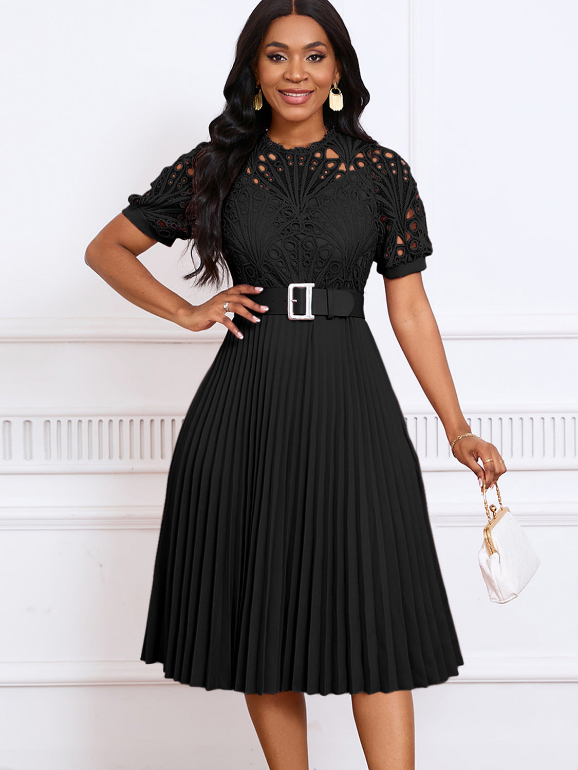 Robe à capuche plissée en dentelle pour femmes