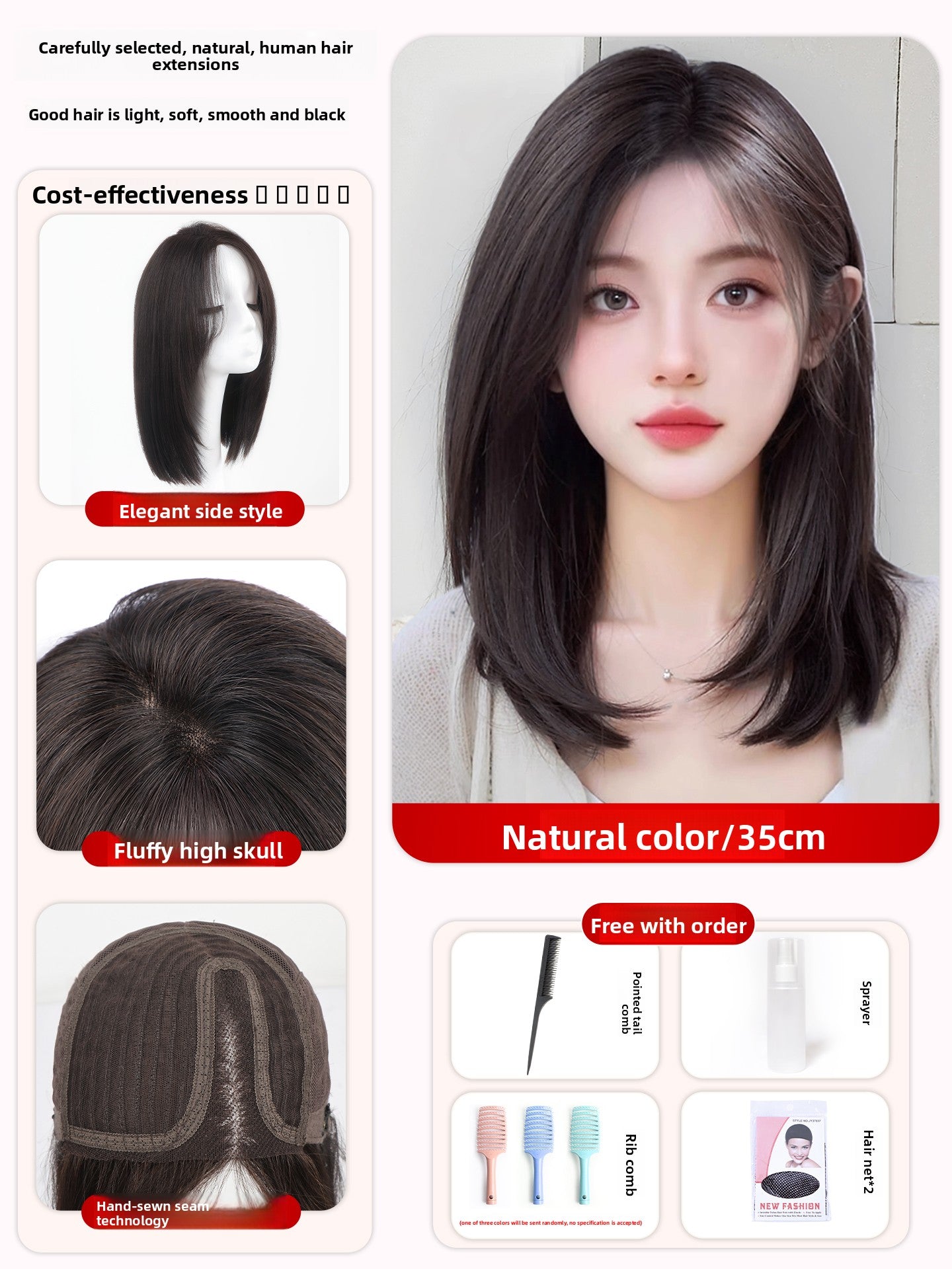 Perruque complète en cheveux humains véritables pour femmes