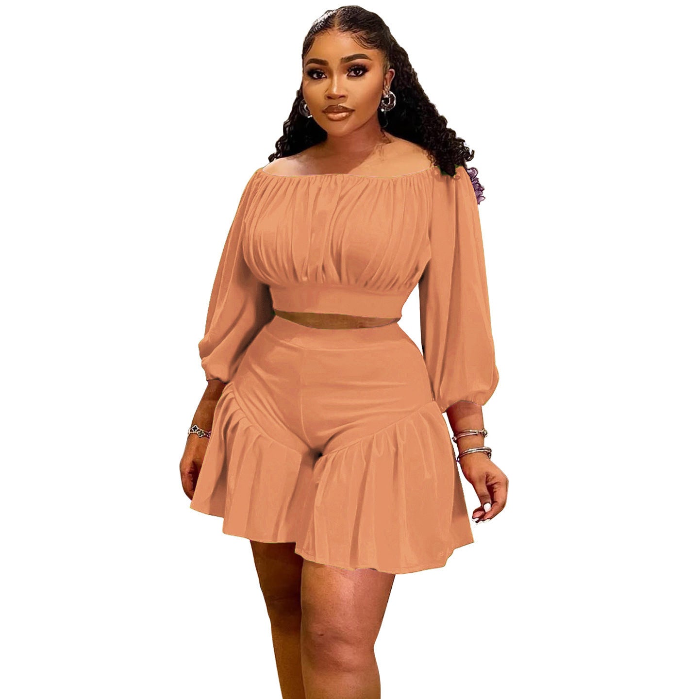 Ensemble pour femmes grande taille à épaules dénudées plissé