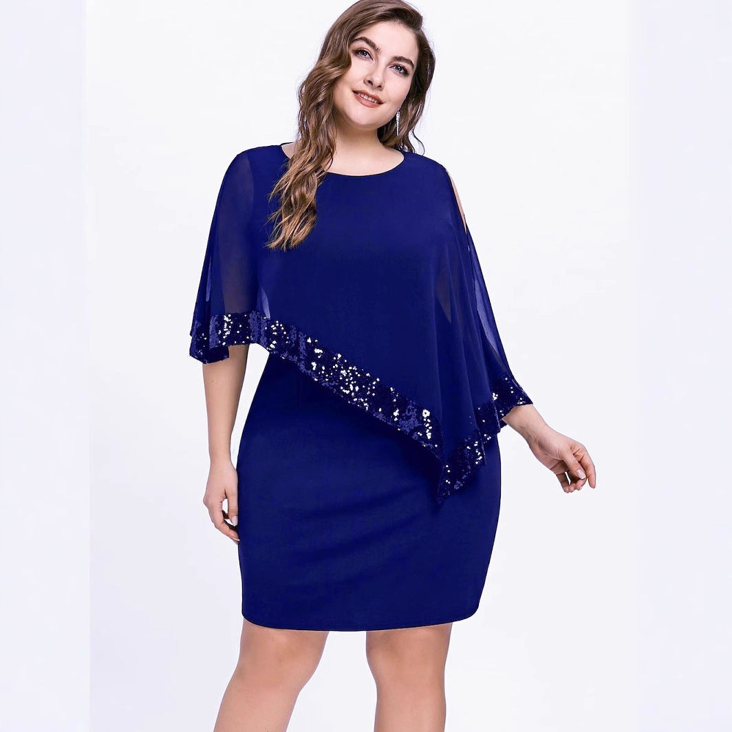 Habit :Robe asymétrique à sequins grande taille pour femme