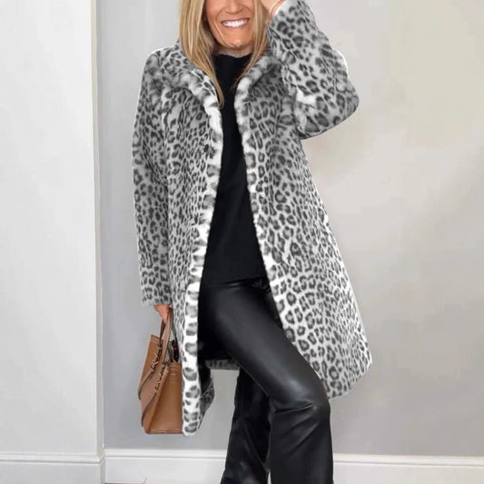 Manteau mi-long en peluche à imprimé léopard style western tendance automne/hiver