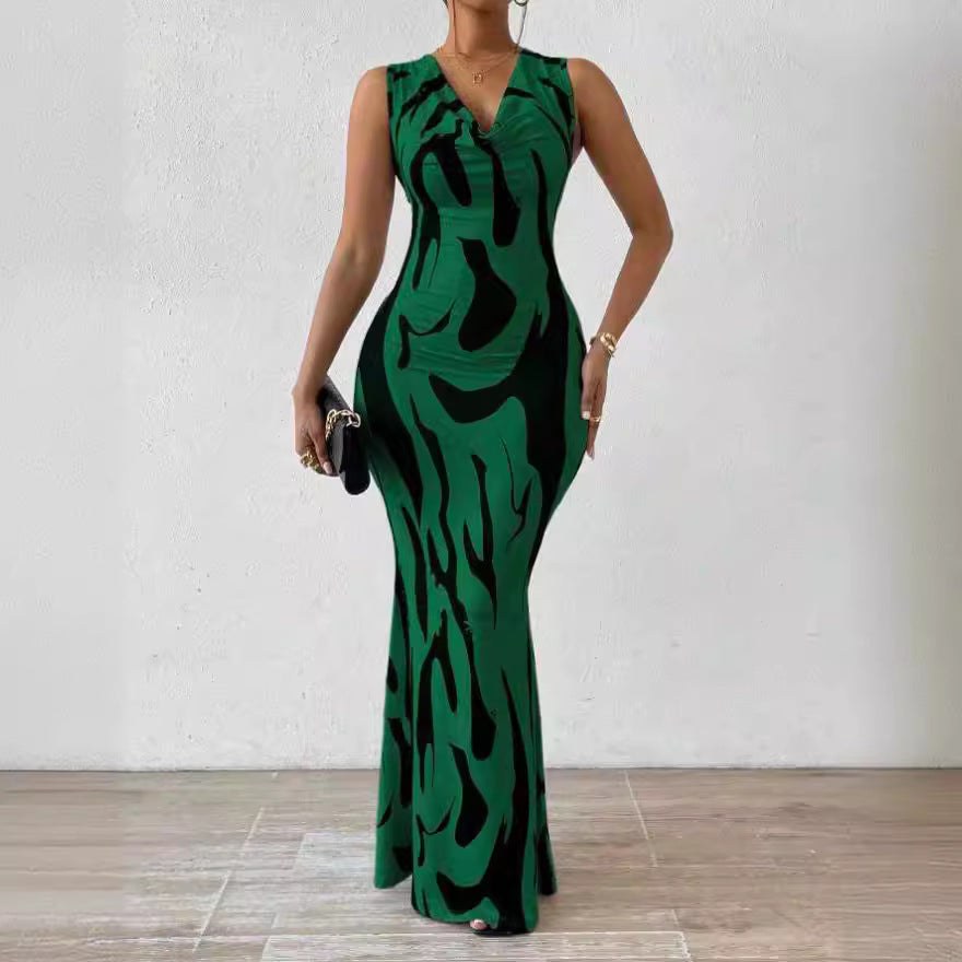 Robe-pull à col en V pour femmes avec impression 3D