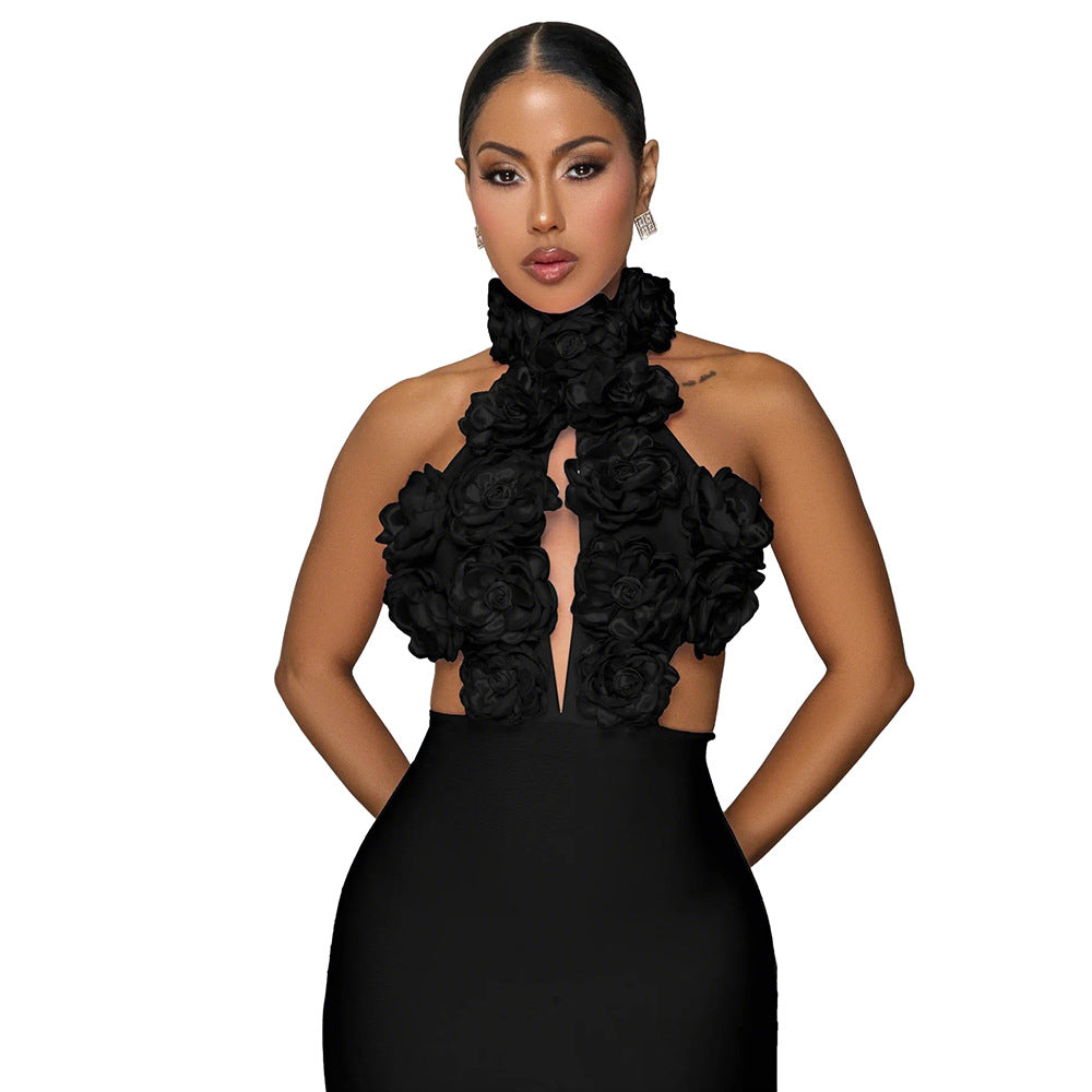 Habit :Robe de soirée sexy dos nu à grandes fleurs pour femme