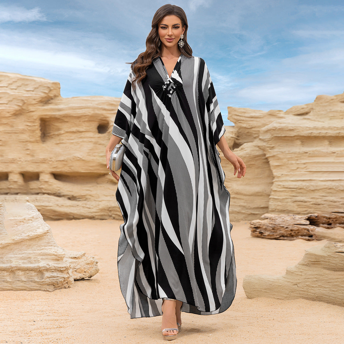 Robe longue de plage imprimée en coton pour femme, robe longue ample, paréo, vêtement de protection solaire