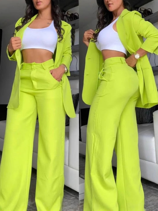 Femme Costume Élégant à Couleur Unie avec Fente aux Manches et Col Revers