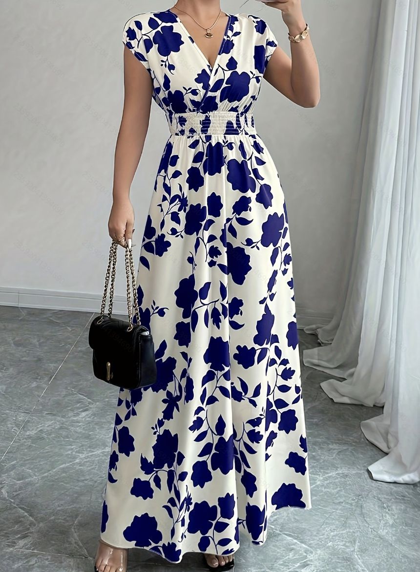 Robe trapèze à imprimé floral et col en V lacé