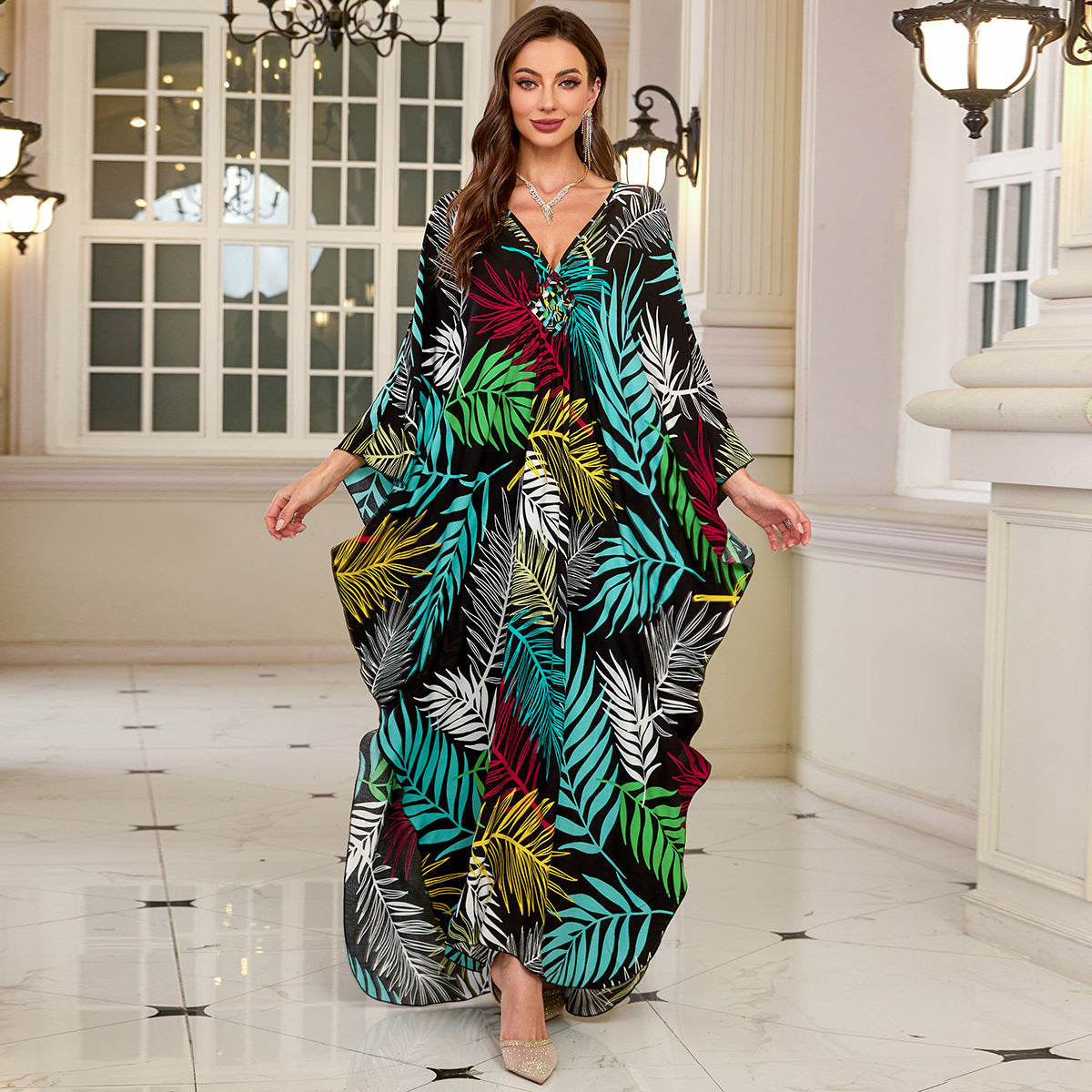 Robe longue de plage imprimée en coton pour femme, robe longue ample, paréo, vêtement de protection solaire