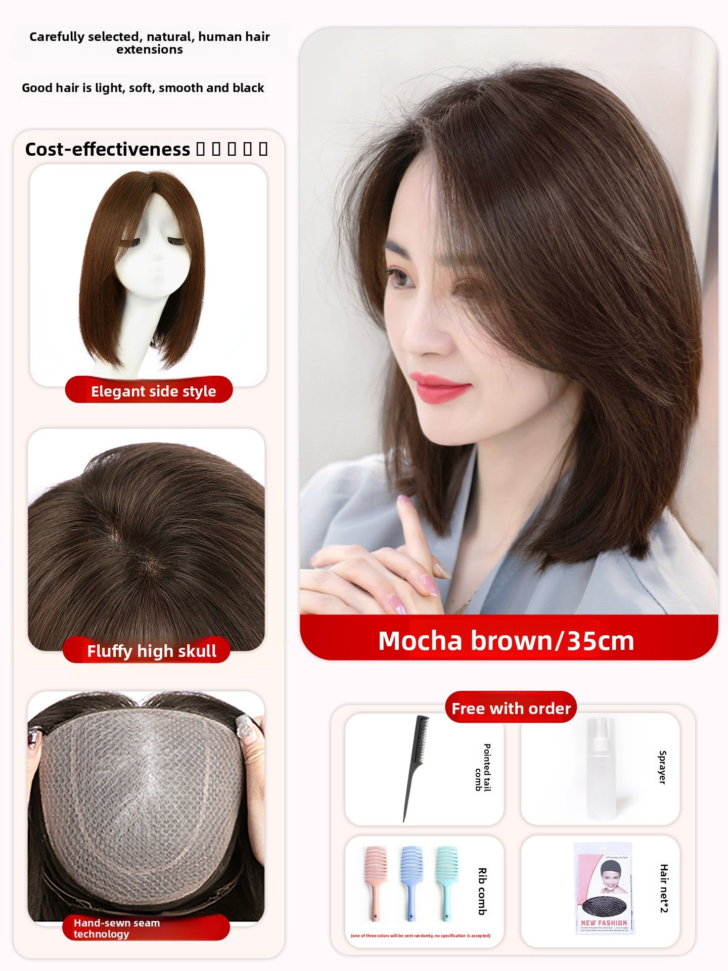 Perruque complète en cheveux humains véritables pour femmes