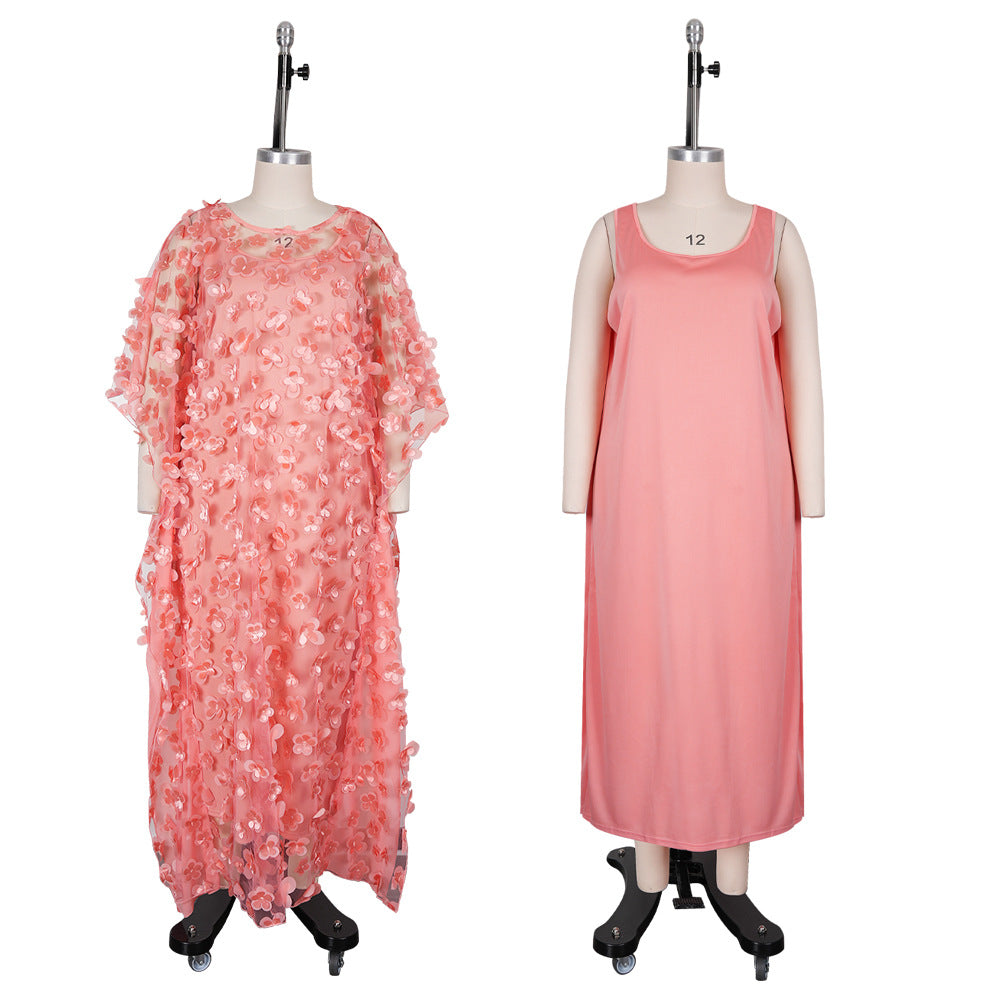 Habit :Ensemble robe à manches chauve-souris en maille florale brodée